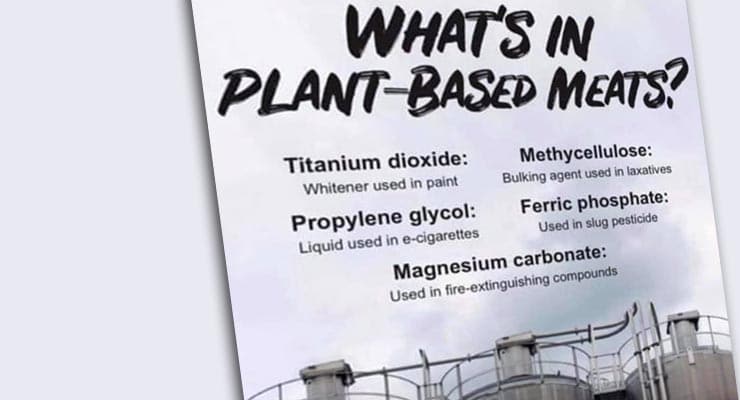 Image claims to show ingredients in plant based meats. Fact Check